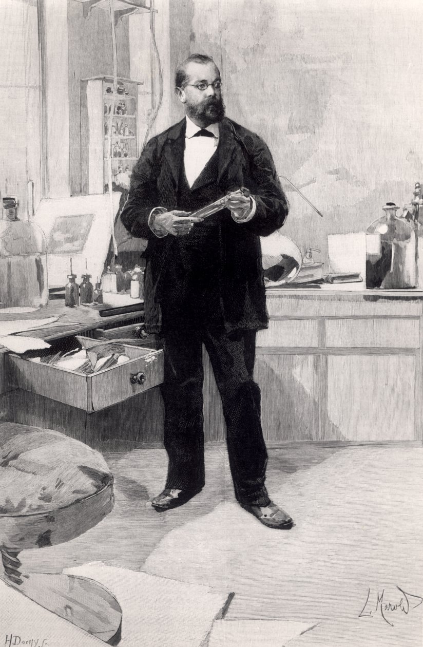 Robert Koch (1843-1910) laboratoriossa, Le Monde Illustre, 29. marraskuuta 1890 tekijältä French School