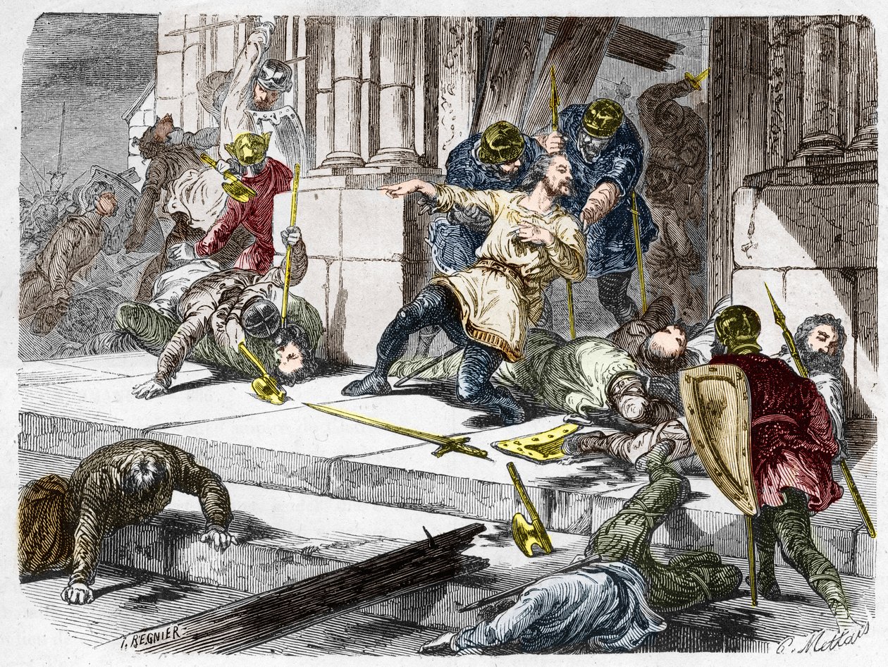 Robert the Fort kuoli (noin 815-866), Ranskan herttua, Brissarthen taistelun aikana vuonna 866 vastustaen frankeja Bretonin ja Vikingin yhdistävää armeijaa vastaan. Kaiverrus Paul Lehugeurin Histoire De France En Centin maalauksiin 1891 tekijältä French School