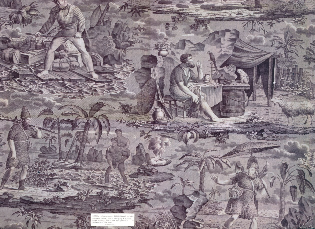 Robinson Crusoe, F. Pietersin suunnittelema, n. 1815-20 (rullapainettu puuvilla) tekijältä French School