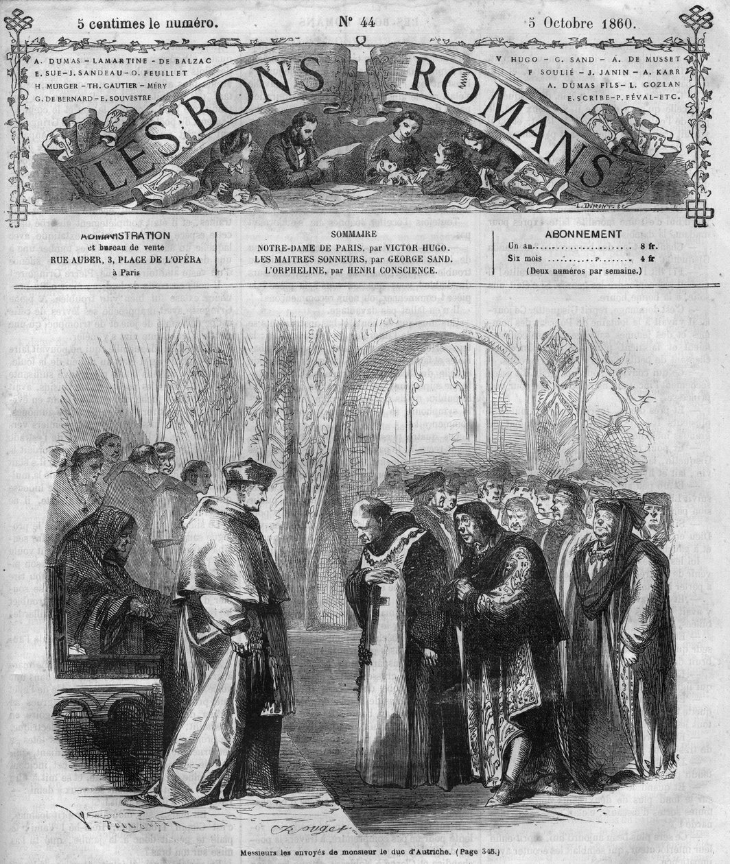 Romaanisarja: "" Notre Dame de Paris"", kirjoittanut Victor Hugo (1802-1885). Kaiverrus ""hyviin romansseihin"" tekijältä French School