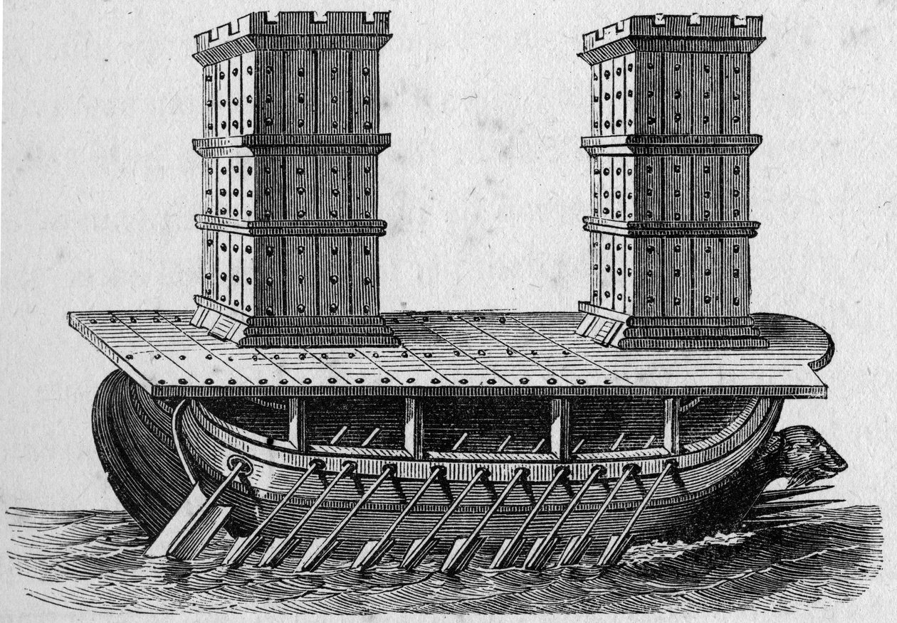 Roomalainen laiva torni. Kaiverrus kirjaan ”La Marine et les colonies: commerce tekijältä French School