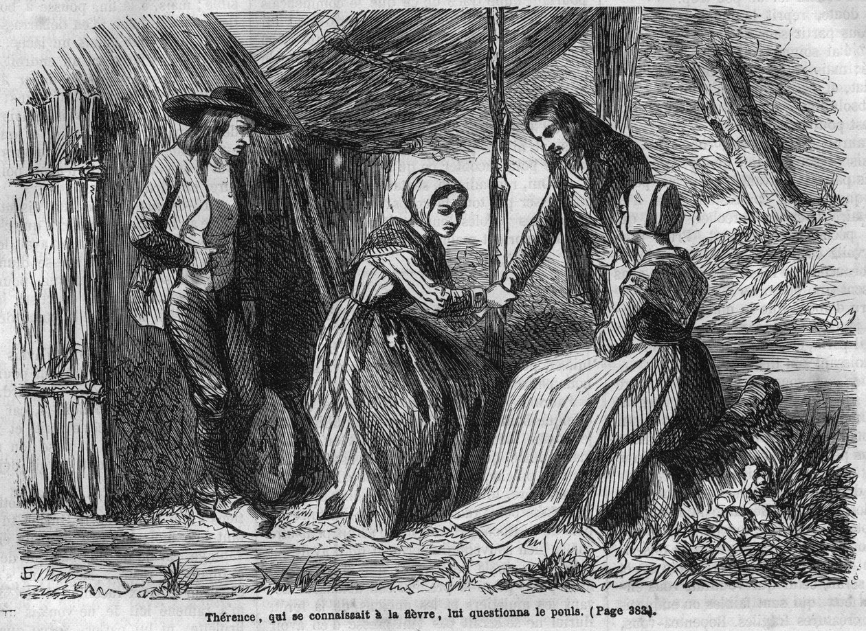 Roomalainen saippuaooppera: George Sandin (Aurore Dupin, Baroness Dudevant) (1804-1876) "The Master Ringers". Sieltä vie kana. Kaiverrus "" Les bons romances"" tekijältä French School