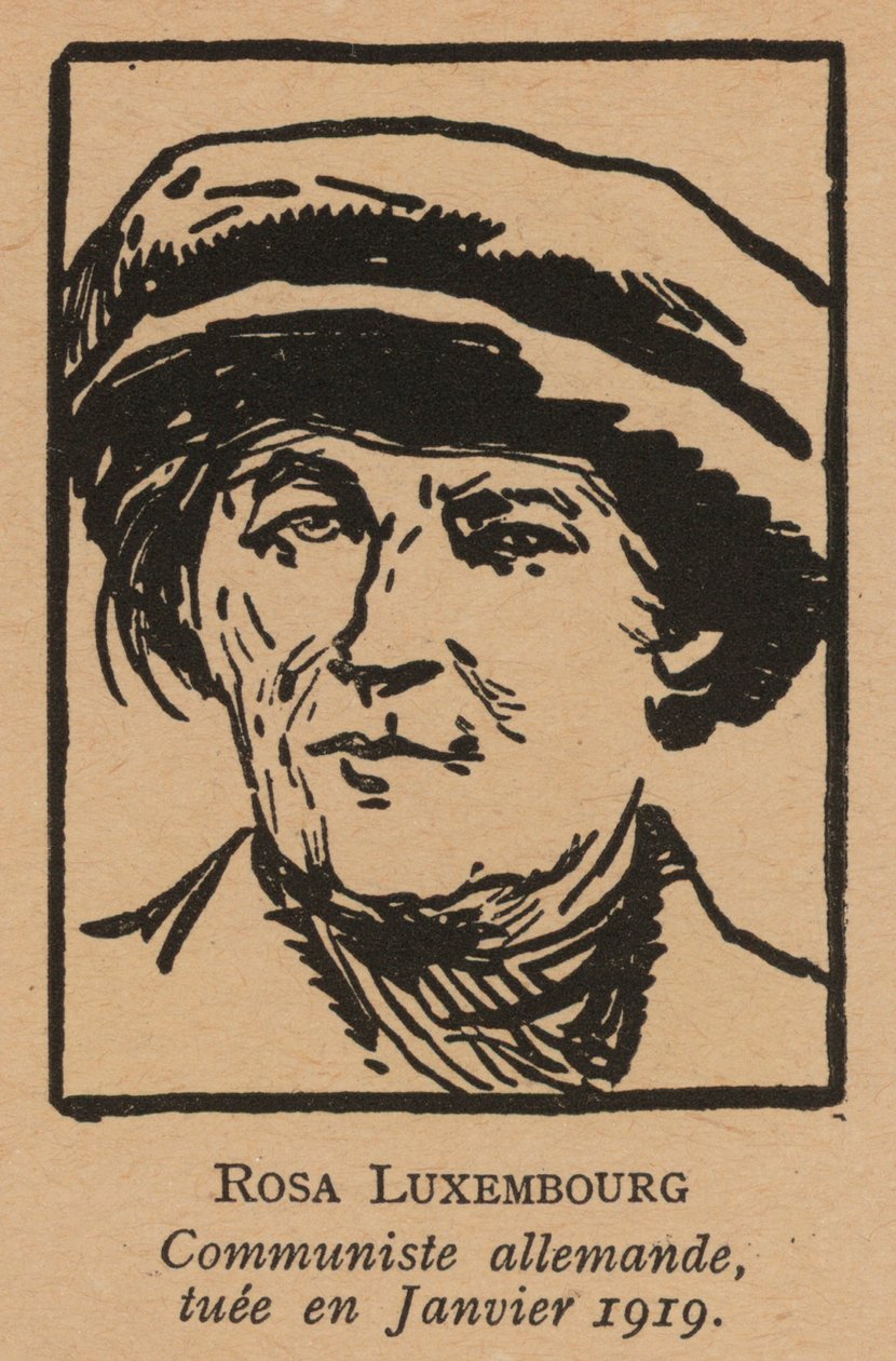 Rosa Luxemburg, saksalainen kommunistivallankumouksellinen, jonka vapaajoukot murhasivat tammikuun 1919 spartakistien kansannousun jälkeen (litografia). tekijältä French School