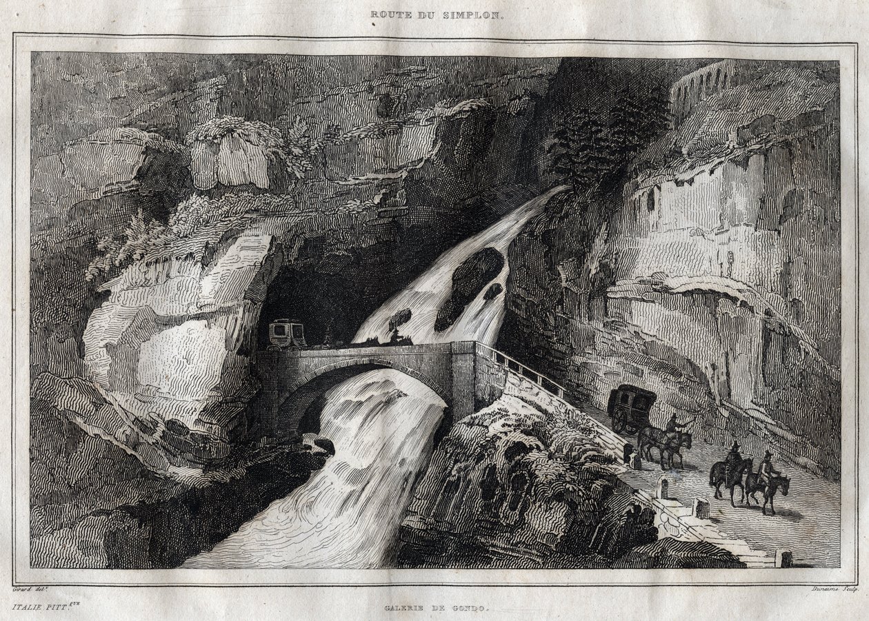 Route du Simplon - Kaiverrus "" Maalauksellisesta Italiasta"", M. de Norvins, Ch. Nodier 1834-1836. tekijältä French School