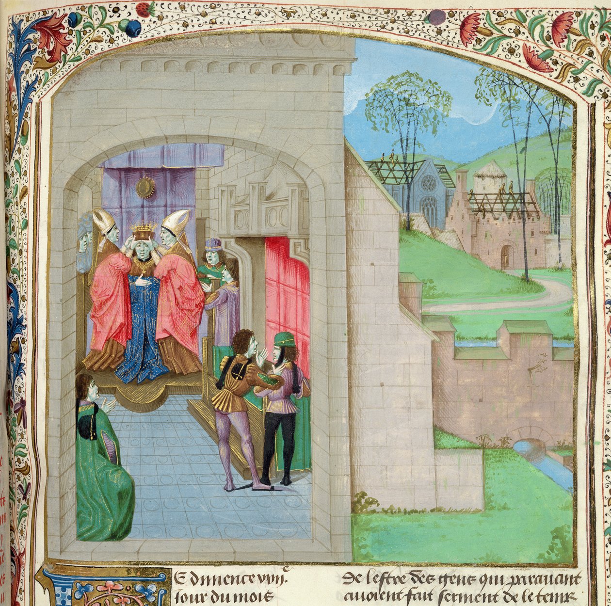 Roy 15 E IV f.236 William I:n kruunaus, Englannin Old Chronicles, osa I, kirjoittanut Jean Batard de Wavrin, n. 1470-80 (vellum) tekijältä French School