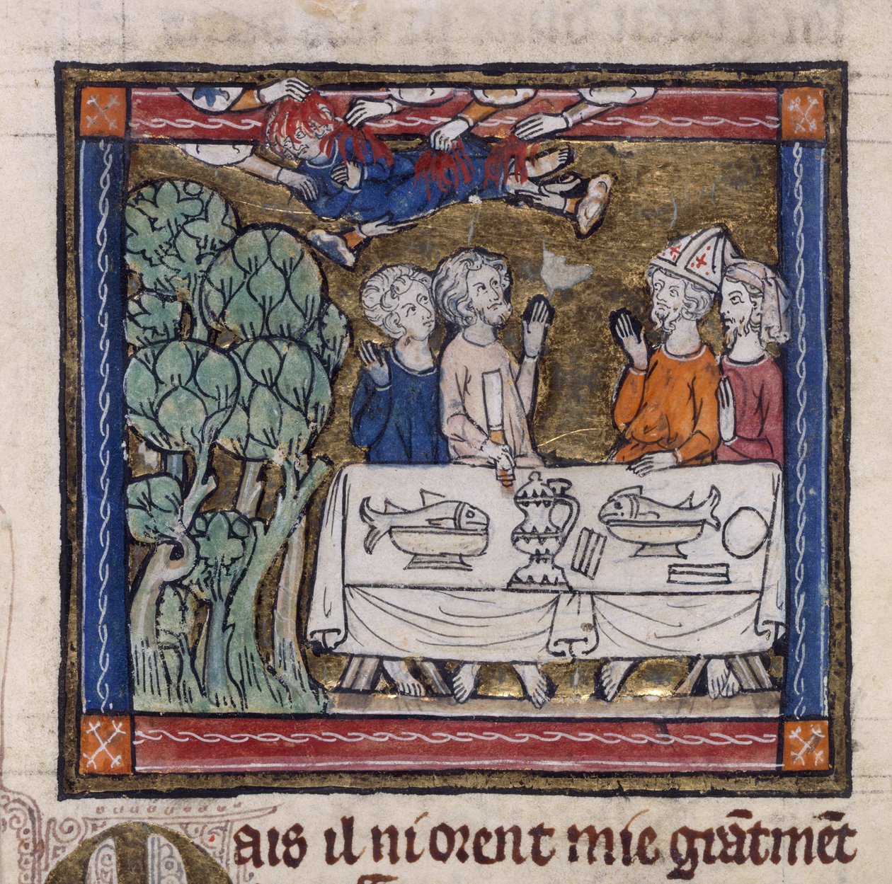 Royal 14 E.III fol.76v Seitsemän kättä heitti tulen Moysiin, Robert de Borronin teoksesta "Romance of the Saint Graal", n. 1315 (vellum) tekijältä French School