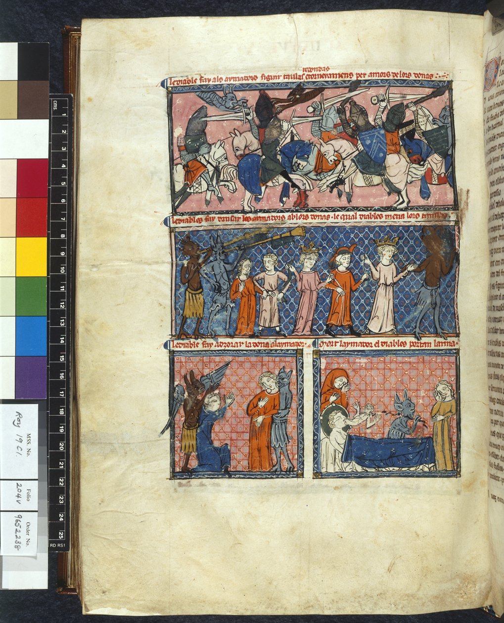 Royal 19 C. 1, f.204v Diabolic Temptations, kuvitus teoksesta "Le Breviari d