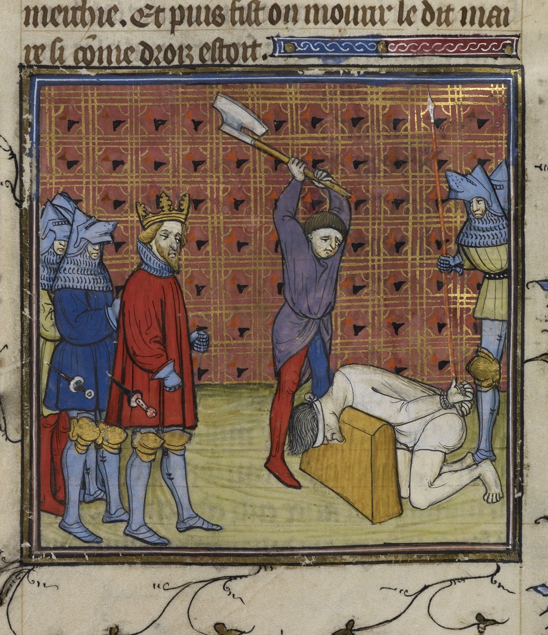 Kuninkaallinen 20 C. VII f.134v Jacquerien kapinan johtajat ranskalaista aatelistoa vastaan mestattiin Navarran kuninkaan käskystä Chroniques de France ou de St Denis
