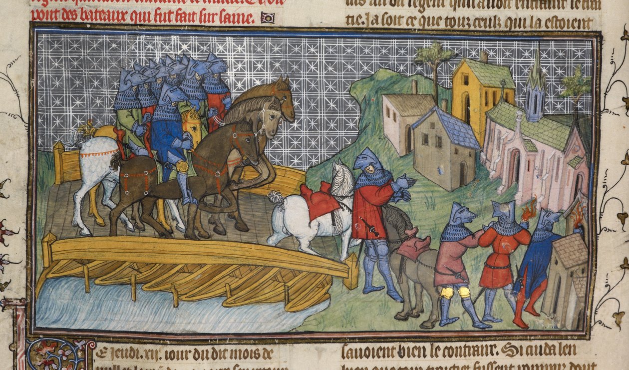 Royal 20 C. VII, f.136v Seinen kulku, kuva Chroniques de France ou de St. Denisistä (vellum) tekijältä French School