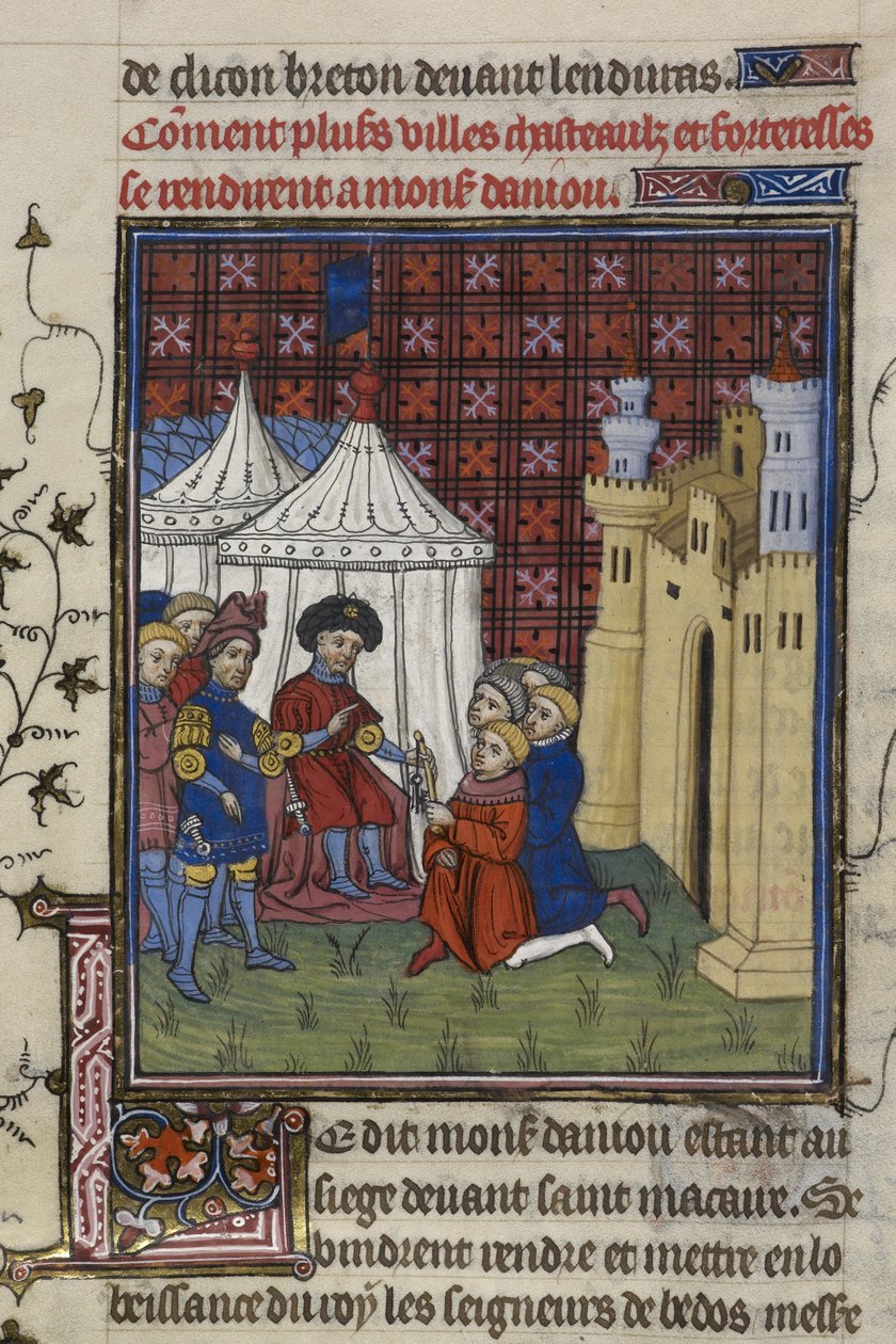 Kuninkaallinen 20 C. VII, f.194, Kaupungin avaimet luovutetaan Anjoun herttualle (vellum) tekijältä French School