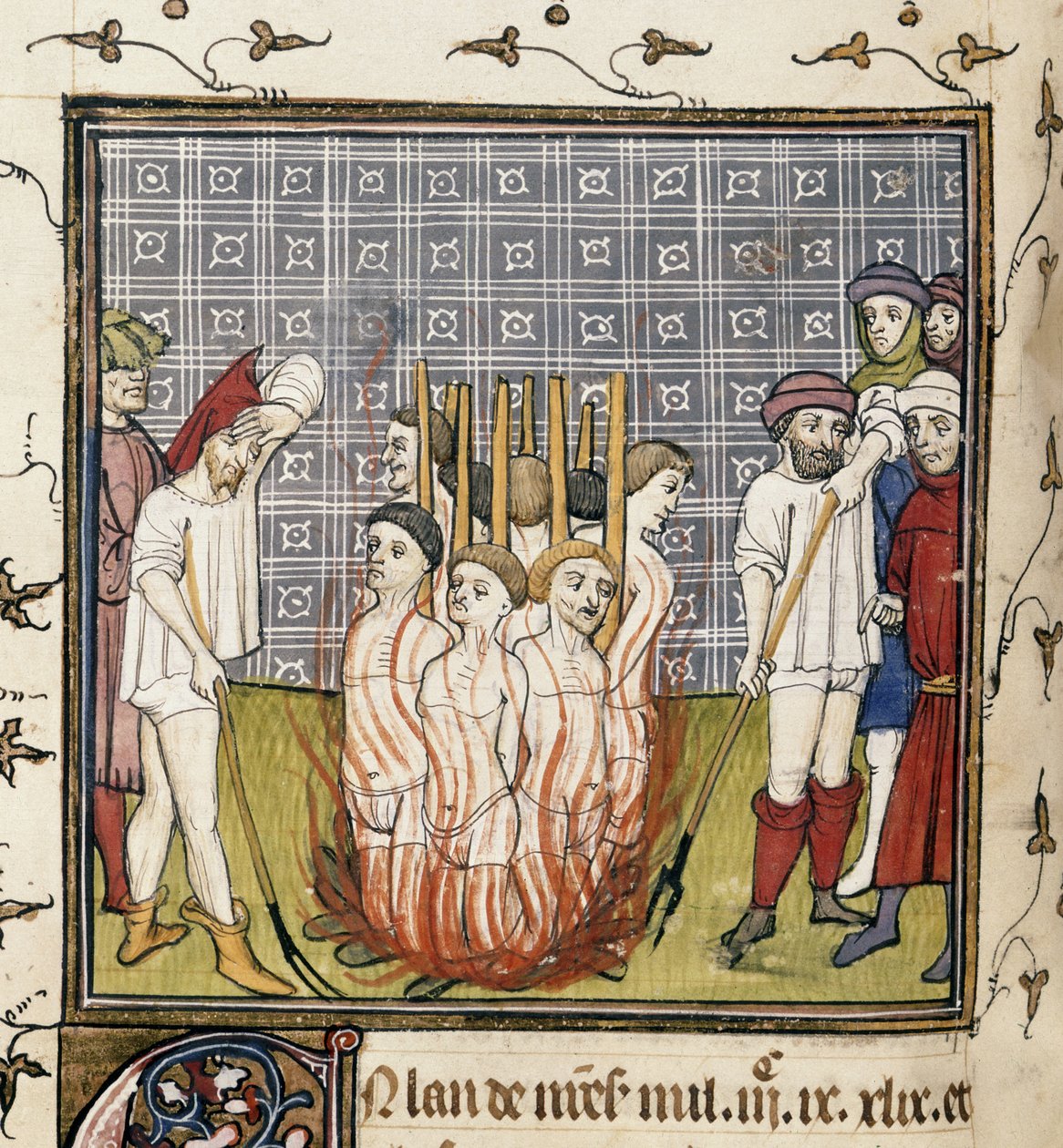 Royal 20 C. VII, f.44v Templars polttaminen, kuvitus Chroniques de France ou de St. Denisistä (vellum) tekijältä French School