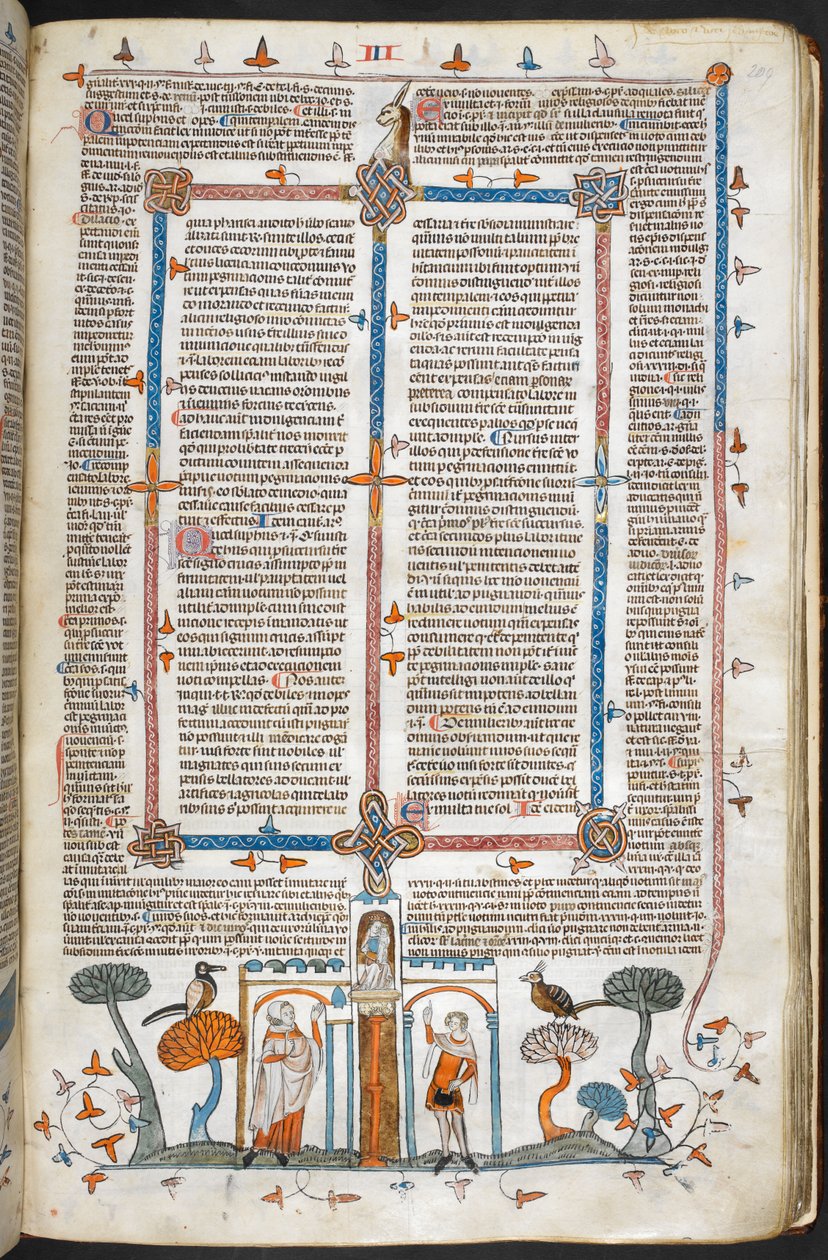 Royal MS 10 E IV, f.209r, The Painter and the Devil, Decretals of Gregory IX, kiiltävä Bernard of Parma ("Smithfield Decretals"), n. 1300-40 (vellum) tekijältä French School