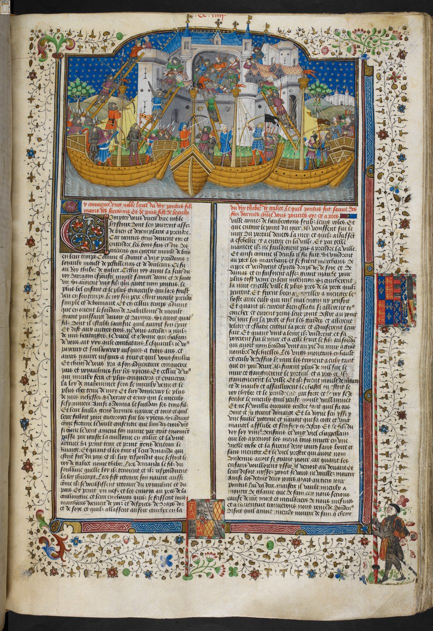 Royal MS 15 E VI, f.207 Pienoiskuva Corunnaa piirittävistä laivoista runoista ja romansseista tai Talbot Shrewsbury Bookista tekijältä French School