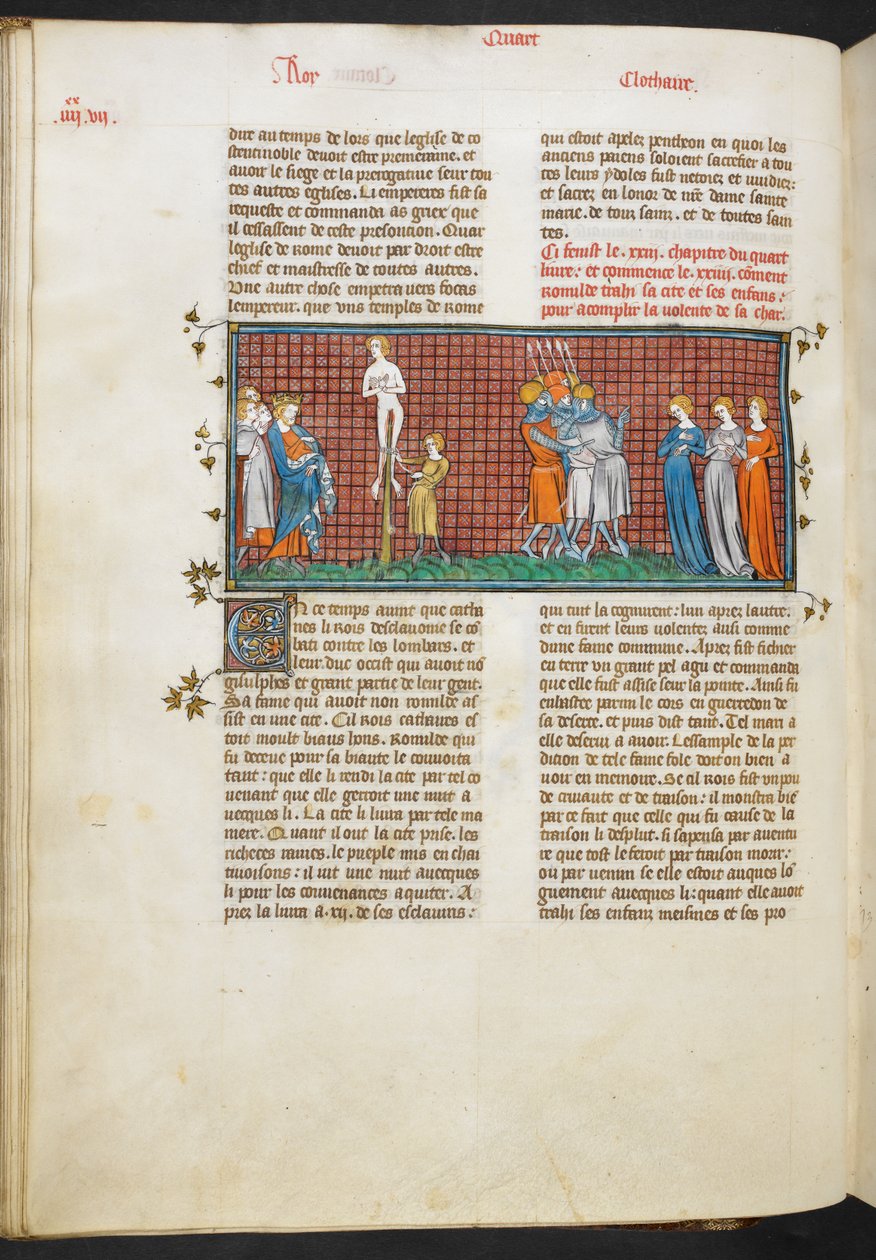 Royal MS 16 G. VI, Romhildan kuolema, Romhildan tyttäret pelastamassa kunniansa (Kirja 4, 24), Les Grandes Chroniques de Francesta tekijältä French School