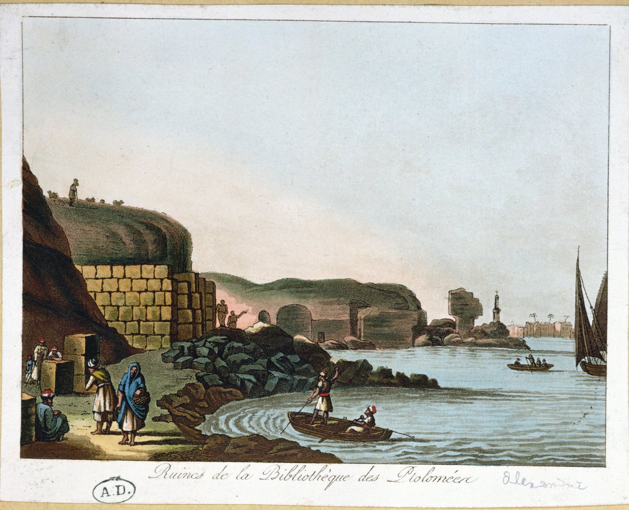 Ptolemaios-kirjaston rauniot Aleksandriassa, Egyptissä, 1811 tekijältä French School
