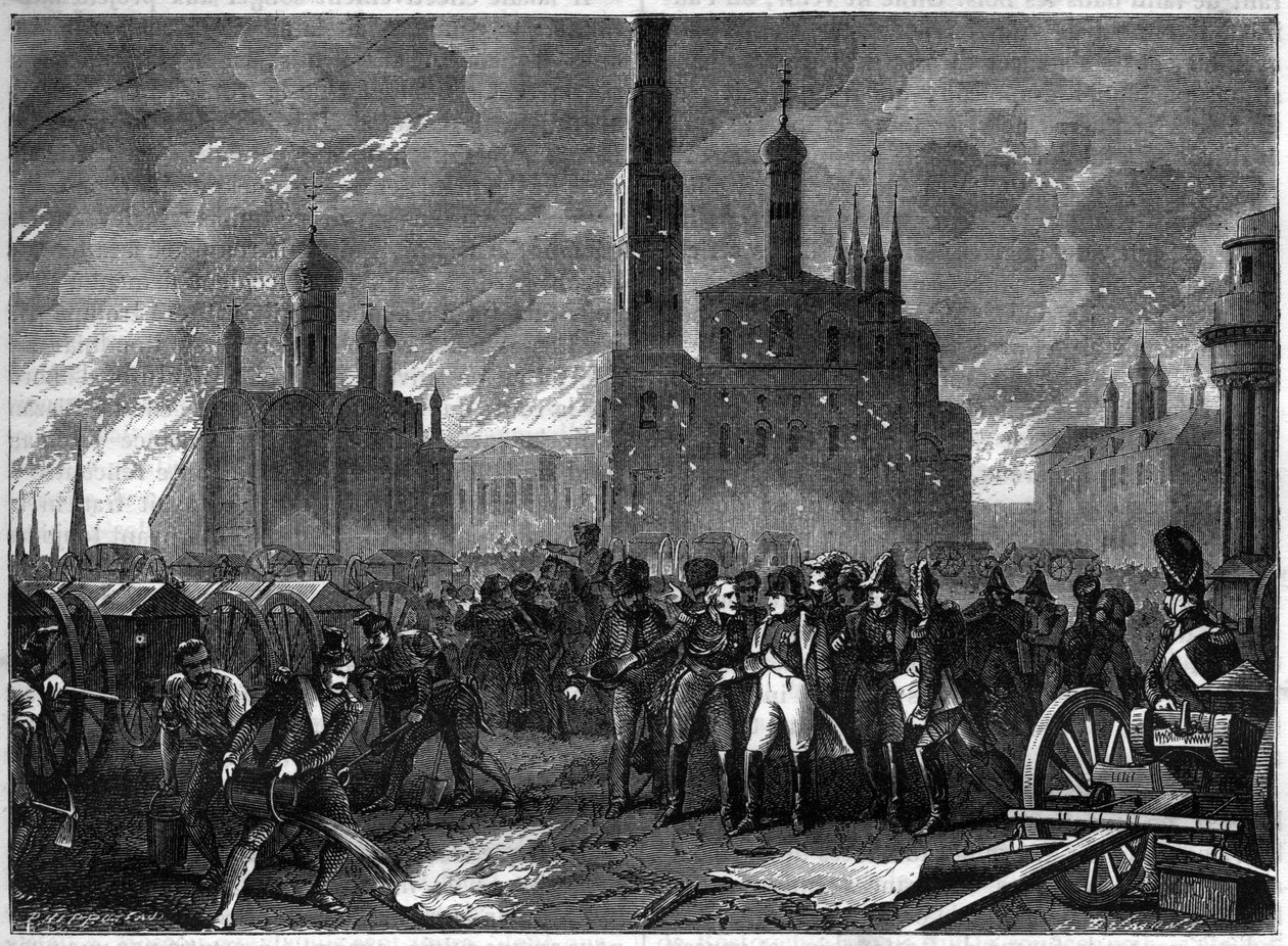 Venäjän kampanja 1812 - Kenraali Jean Ambroise Baston de Lariboisiere kehottaa Napoleonia poistumaan Kremlistä räjähdysvaaran vuoksi - Moskovan tulipalo vuonna 1812 - Kenraali Lariboisiere pakottaa Napoleonin lähtemään Kremlistä uhkaamalla valtavalla räjäh tekijältä French School