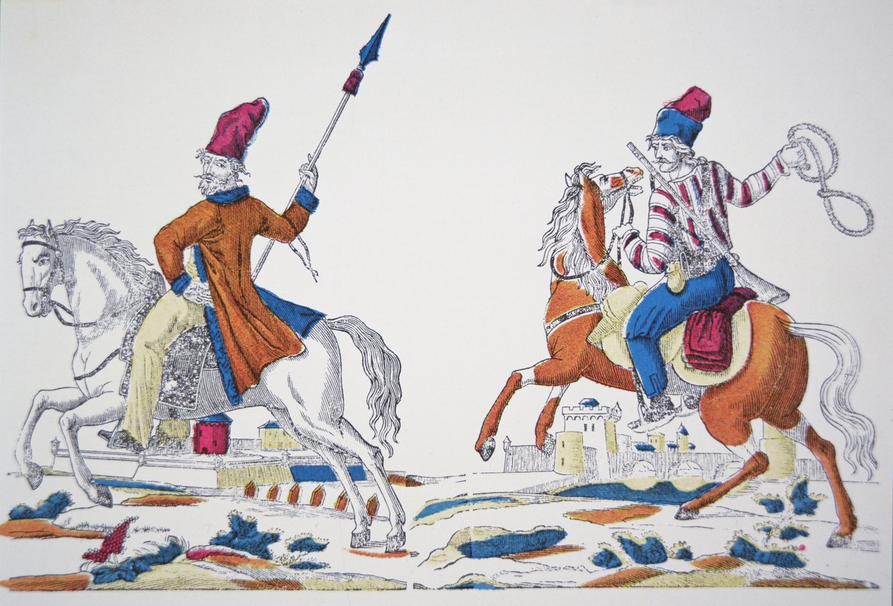Venäjän kasakat Napoleonin hyökkäyksen aikana 1812 (väri litho) tekijältä French School
