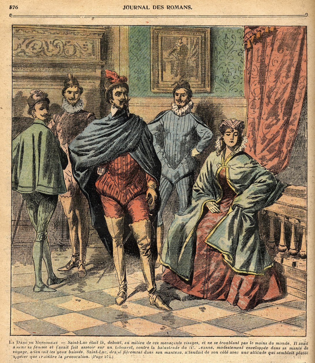 Pyhä Luke tuonut vaimonsa Jeannen. Kuvitus Alexandre Dumasin romaanista "La Dame de Monsoreau". Journal of Illustrated Popular Novels -lehdessä”. tekijältä French School