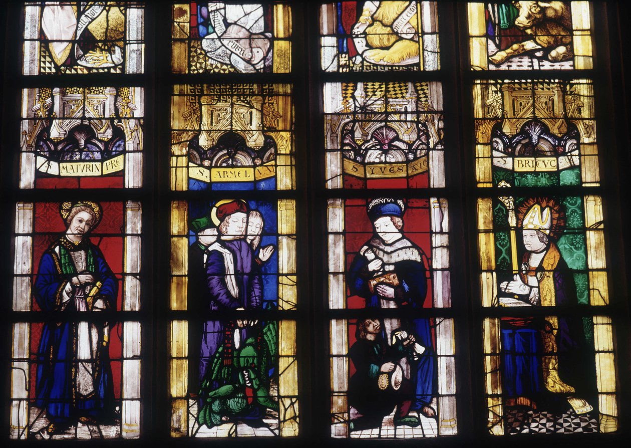 Saint Maturin, Saint Yves, Saint Armel ja Saint Brieuc - Dinanin Pyhän Vapahtajan kirkon lasimaalaus tekijältä French School