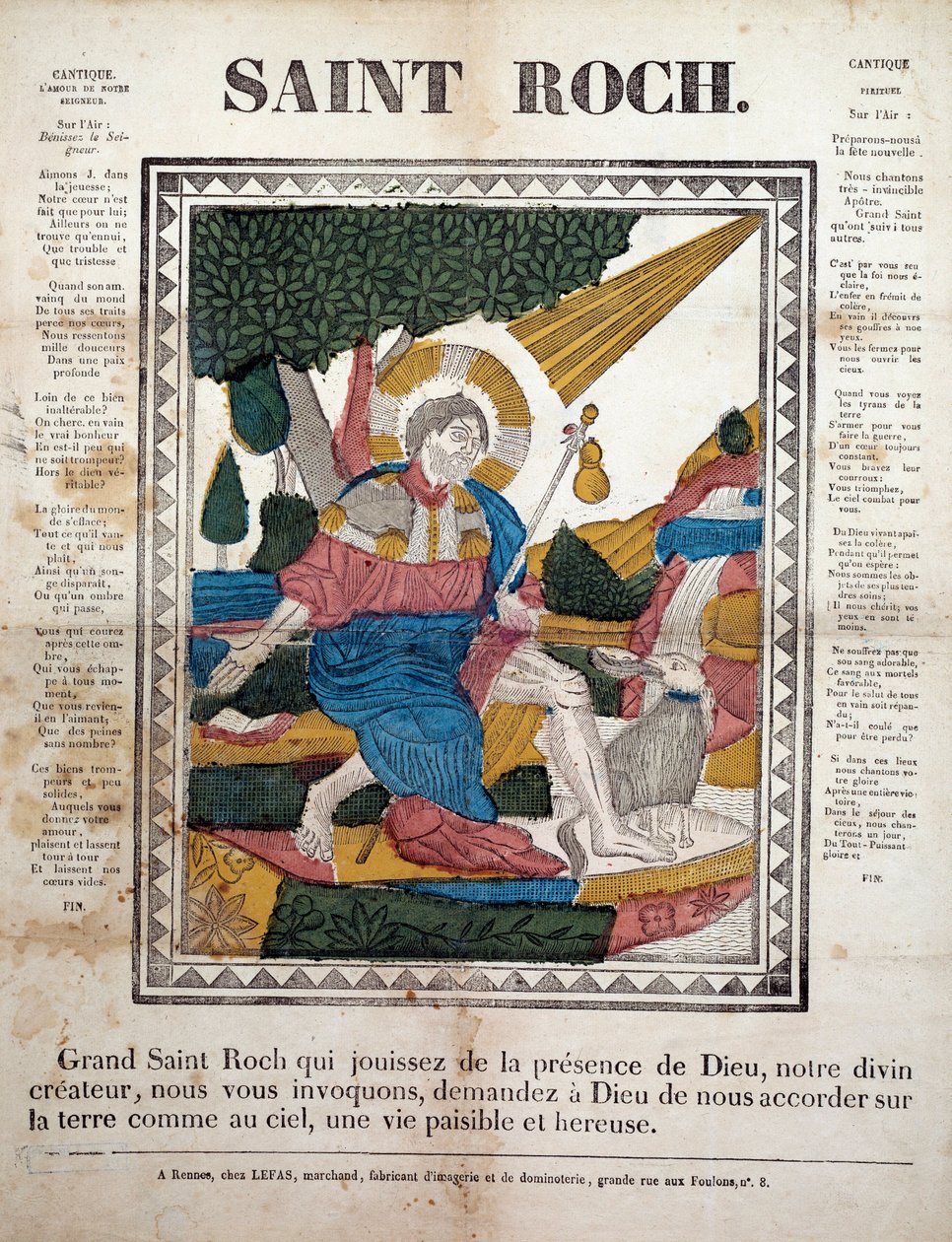 Saint Roch. Kaiverrus, kuvat Rennesin (1825). Coll, Ferrand. tekijältä French School