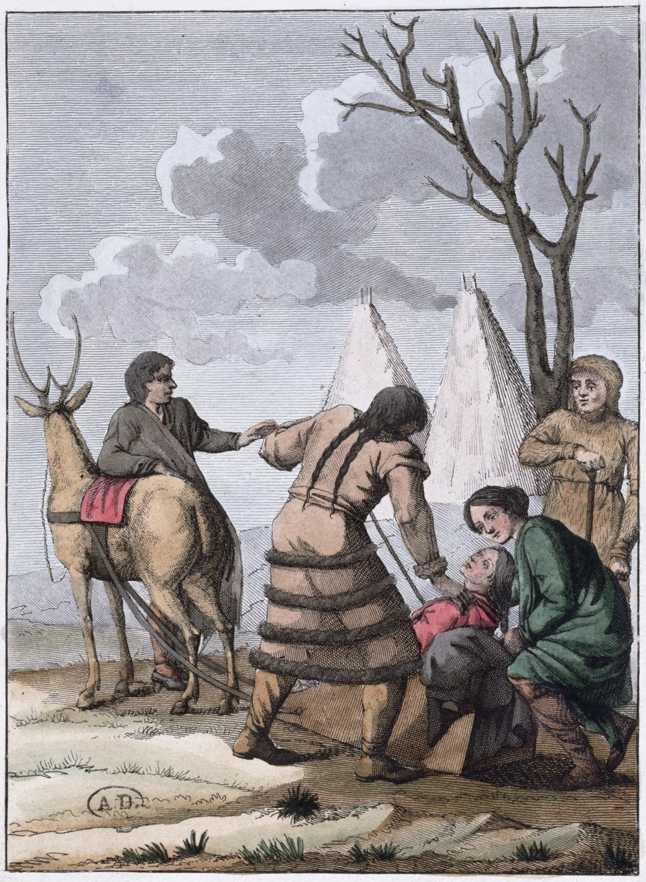 Samojedi-avioliitto, 1811 (värikaiverrus) tekijältä French School