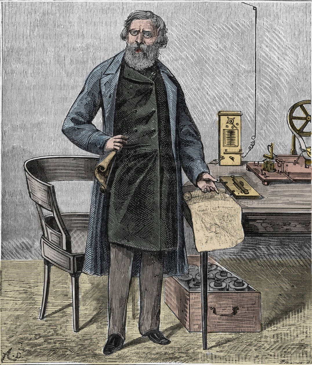 Samuel F B Morse, yhdysvaltalainen taiteilija ja morsekoodin keksijä - Amerikkalaisen muotokuva Samuel Finley Breese Morse (1791-1872) - Kaiverrus "" Tieteet kaikkien ulottuville - fysiikka ja kemia", Alexis Clerc - End 1800-luvulla tekijältä French School