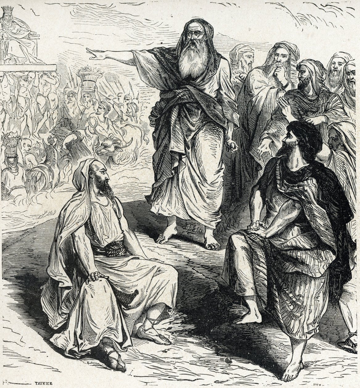 Samuel näyttää israelilaisille kuningaskunnan vaaroja Kaiverrus Lahuresta 1800-luvun yksityiskokoelma tekijältä French School