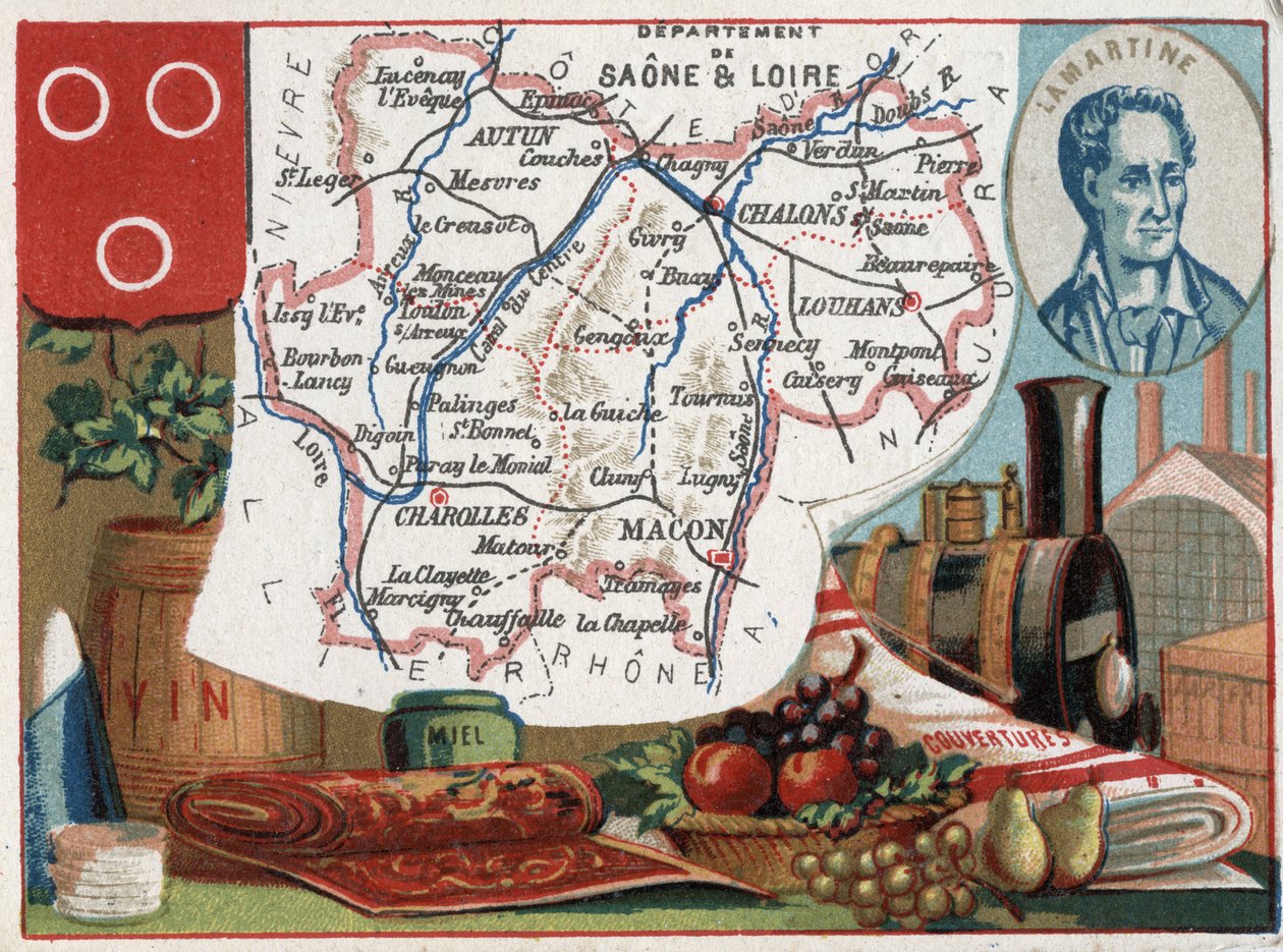 Saone et Loire (Saone-et-Loire, 71), Burgundy, Ranska. Alphonse de Lamartinen muotokuva (Alphonse Marie Louis de Prat de Lamartine tekijältä French School