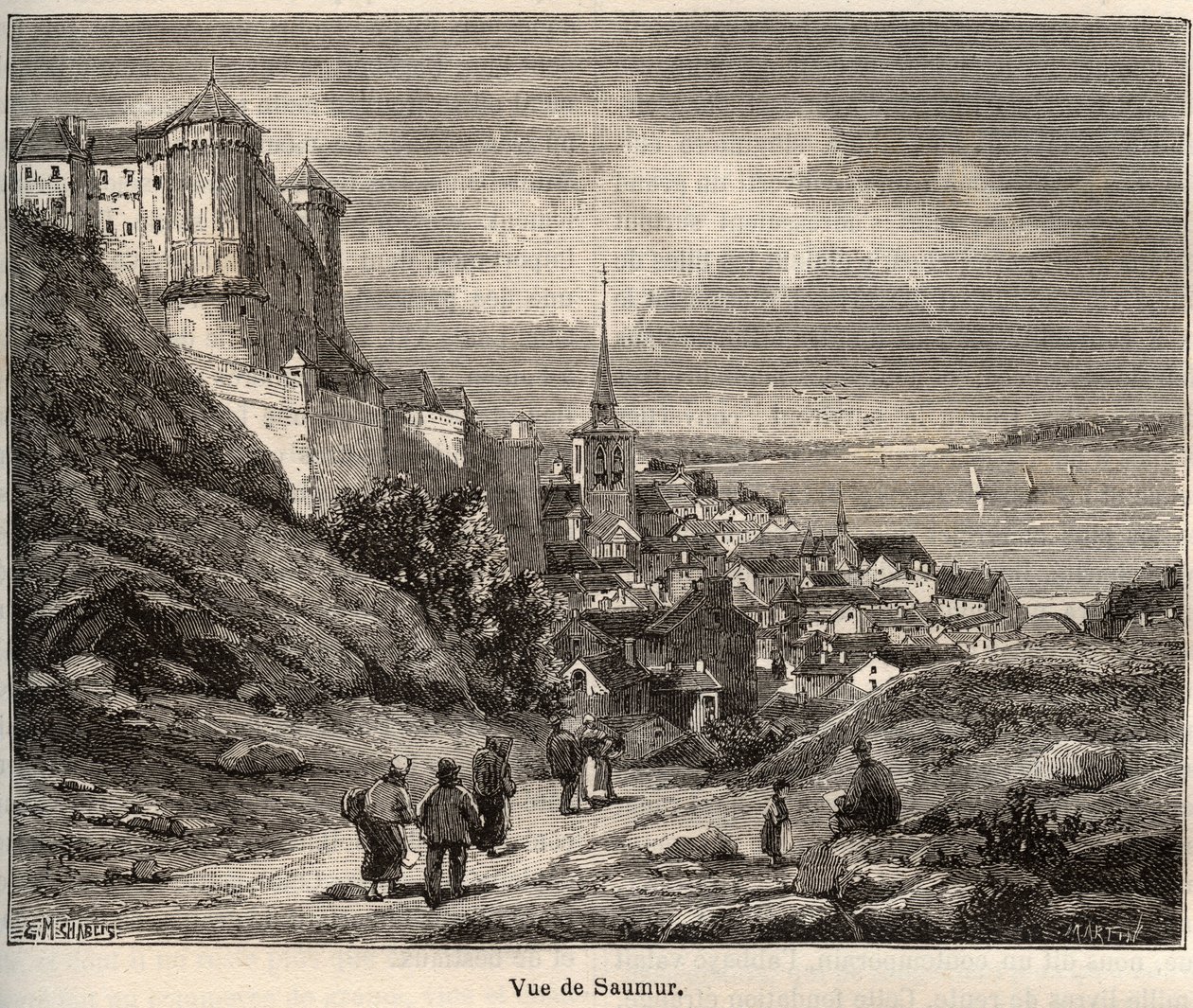 Maine-et-Loiren Saumurin departementti, Pays de la Loiren alueella - kaiverrus "France illustree: maantiede, historia, tilastohallinto" V.-A. Maltaanruskea. 1884 tekijältä French School
