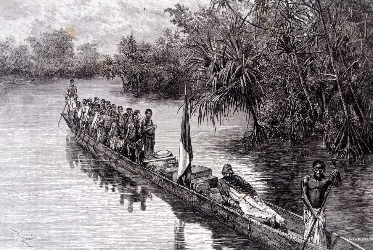 Brazzan Savorgnan kanootissa Länsi-Afrikan pandanuksessa - Tour du Mondessa, 2. viikko 1887 tekijältä French School