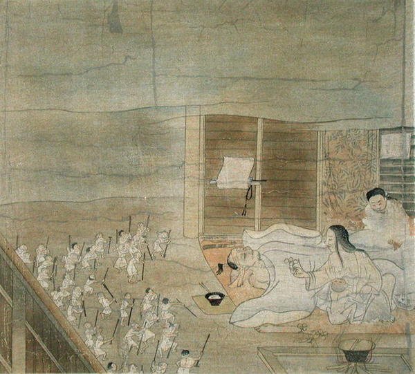Delirium-kohtaus, kopio Mitsunaga Fujiwaralle kuuluvasta 1100-luvun kakemonosta, "The Kokka", huhtikuu 1904 (värinen lito) tekijältä French School