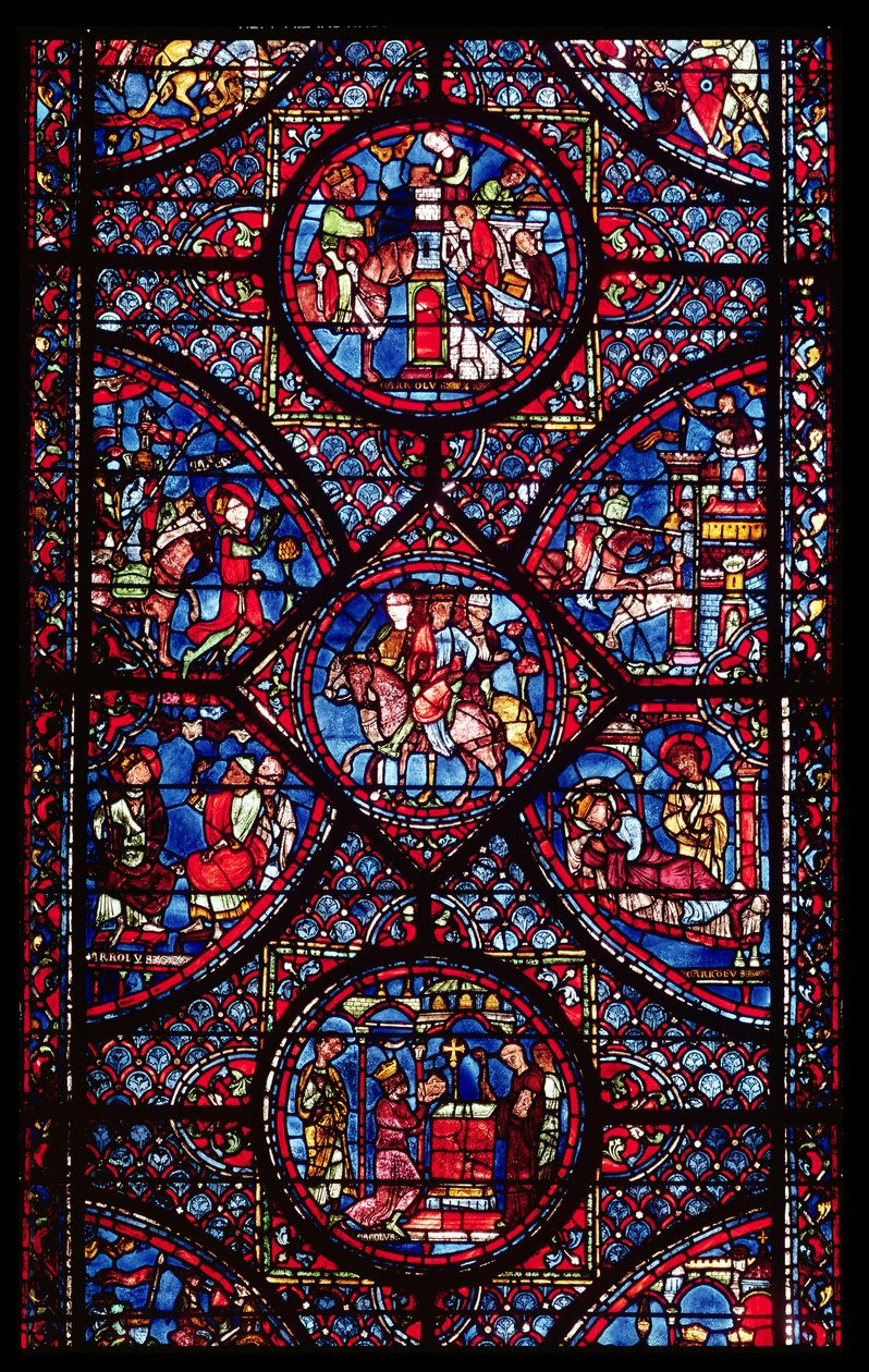 Kohtauksia Kaarle Suuren (747-814) elämästä ambulatoriosta, n. 1215-25 tekijältä French School