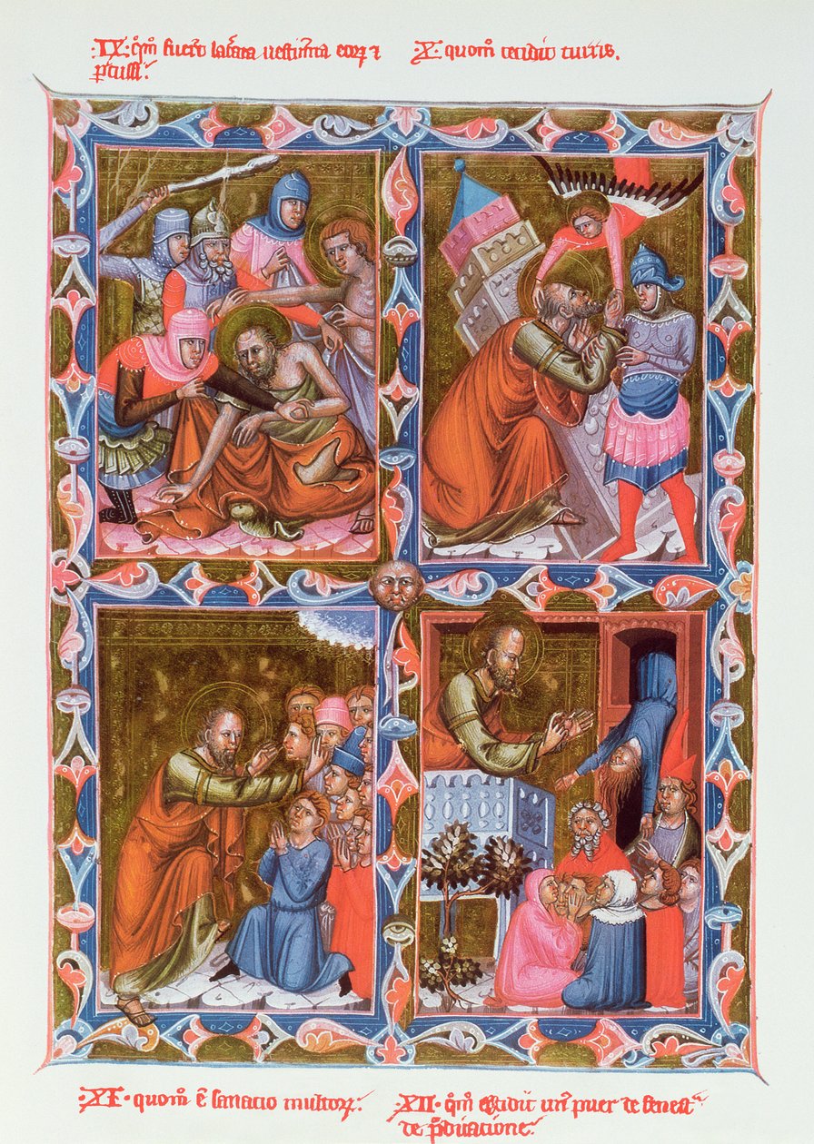Kohtauksia Pyhän Paavalin elämästä, faksimile 1400-luvun käsikirjoituksesta Legendaire des Anjou-Hongriesta, Bolognan koulusta tekijältä French School