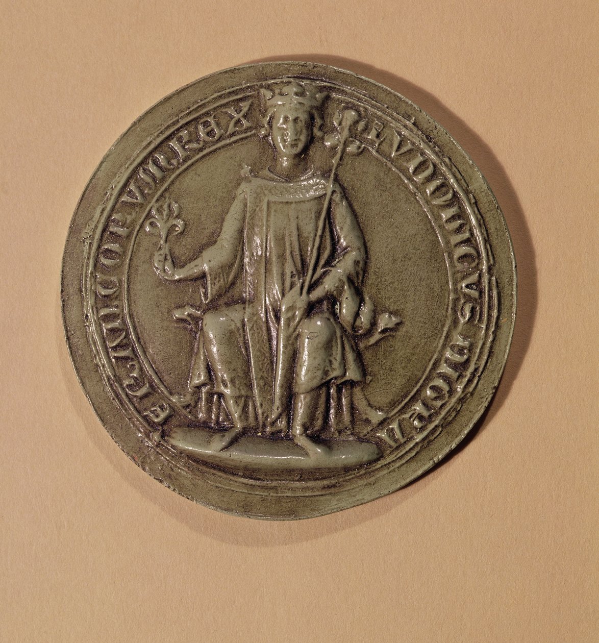 Ludvig IX:n (1214-70) sinetti, jolla on valtikka ja fleur de lys, n. 1252 tekijältä French School