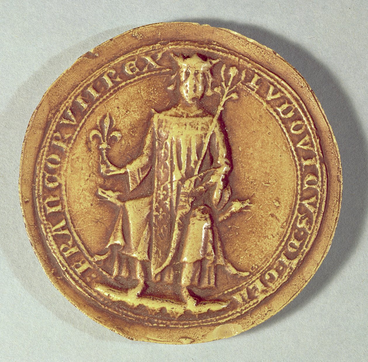 St. Louisin sinetti (1214-70), jolla on valtikka ja fleur de lys, n. 1252 tekijältä French School