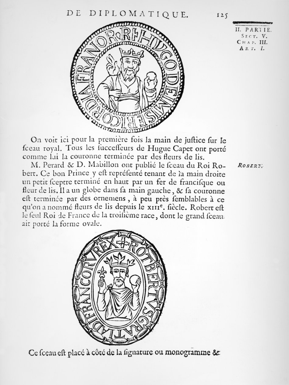 Hugues Capetin (n. 941–996) ja hurskaan Robert II:n (n. 970–1031) sinetit tekijältä French School