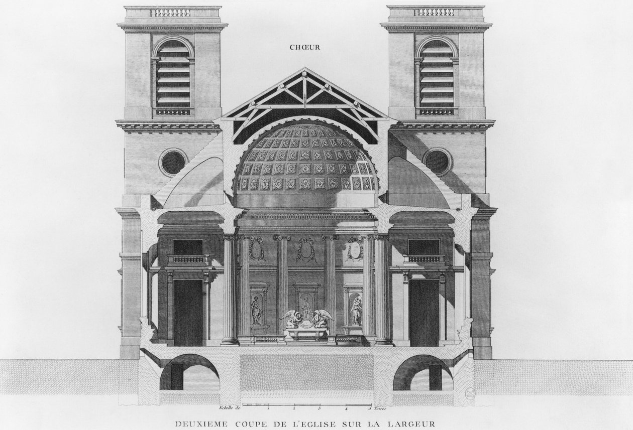 Toinen poikkileikkaus kirkon Saint-Philippe-du-Roule, Pariisi tekijältä French School
