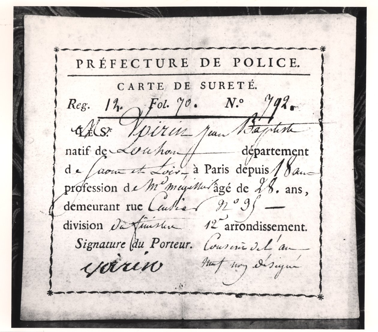 Turvakortti, 1808 (kynä ja muste paperille) tekijältä French School