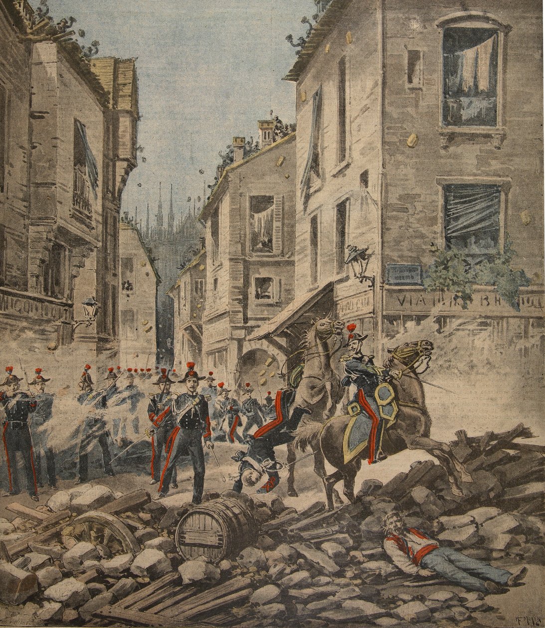 Vakavia ongelmia Italiassa: mellakoita Milanossa, kuva Le Petit Journalista: Supplement illustre, 22. toukokuuta 1898 tekijältä French School