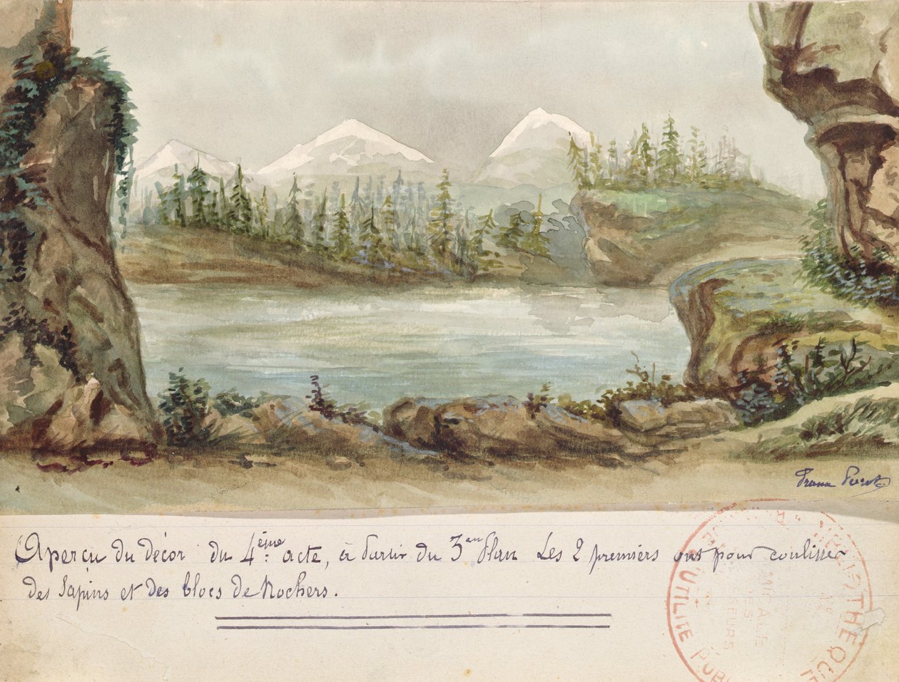 Lavastus Gioacchino Rossinin (1792-1868) oopperan William Tell IV näytökselle, joka esitettiin 3. elokuuta 1829 Pariisin oopperassa (wc paperilla) tekijältä French School