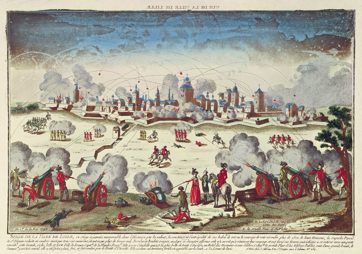 Lillen piiritys ja pommittaminen, Albert de Saxe-Teschen, syys-lokakuu 1792 (värinen kaiverrus) tekijältä French School