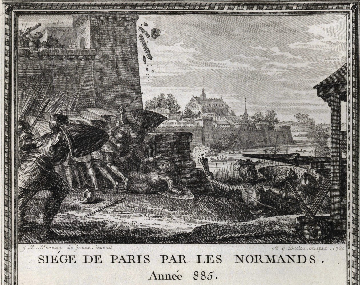 Normanien piiritys Pariisista, vuosi 885. Kaiverrus "Figures de l