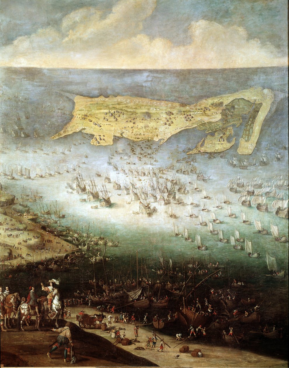 Saint Martinin linnoituksen piiritys Ile de Rellä vuonna 1627 (maalaus, n. 1640) tekijältä French School