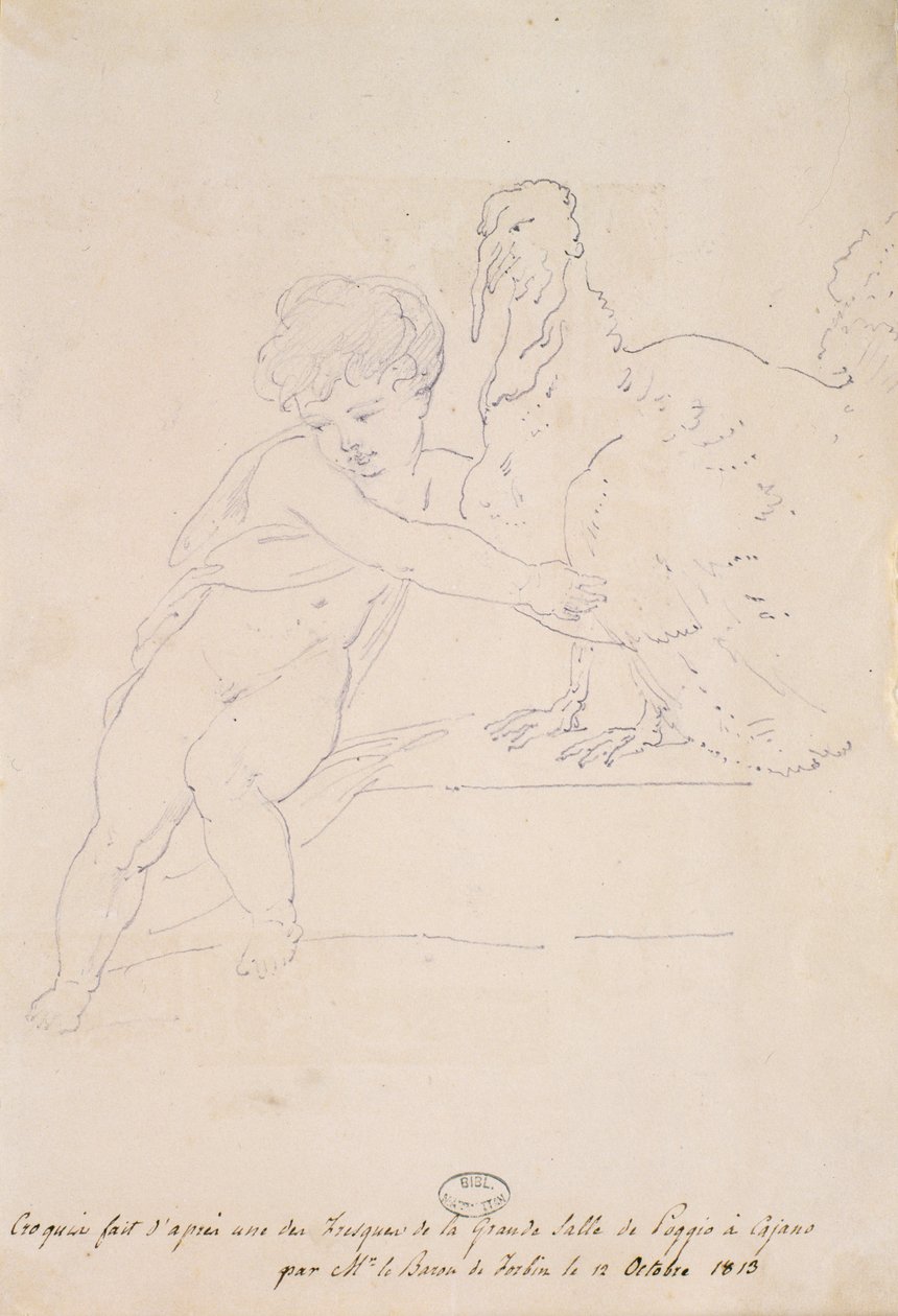 Luonnos Poggio a Caianon suuresta salista 12. lokakuuta 1813 tekijältä French School