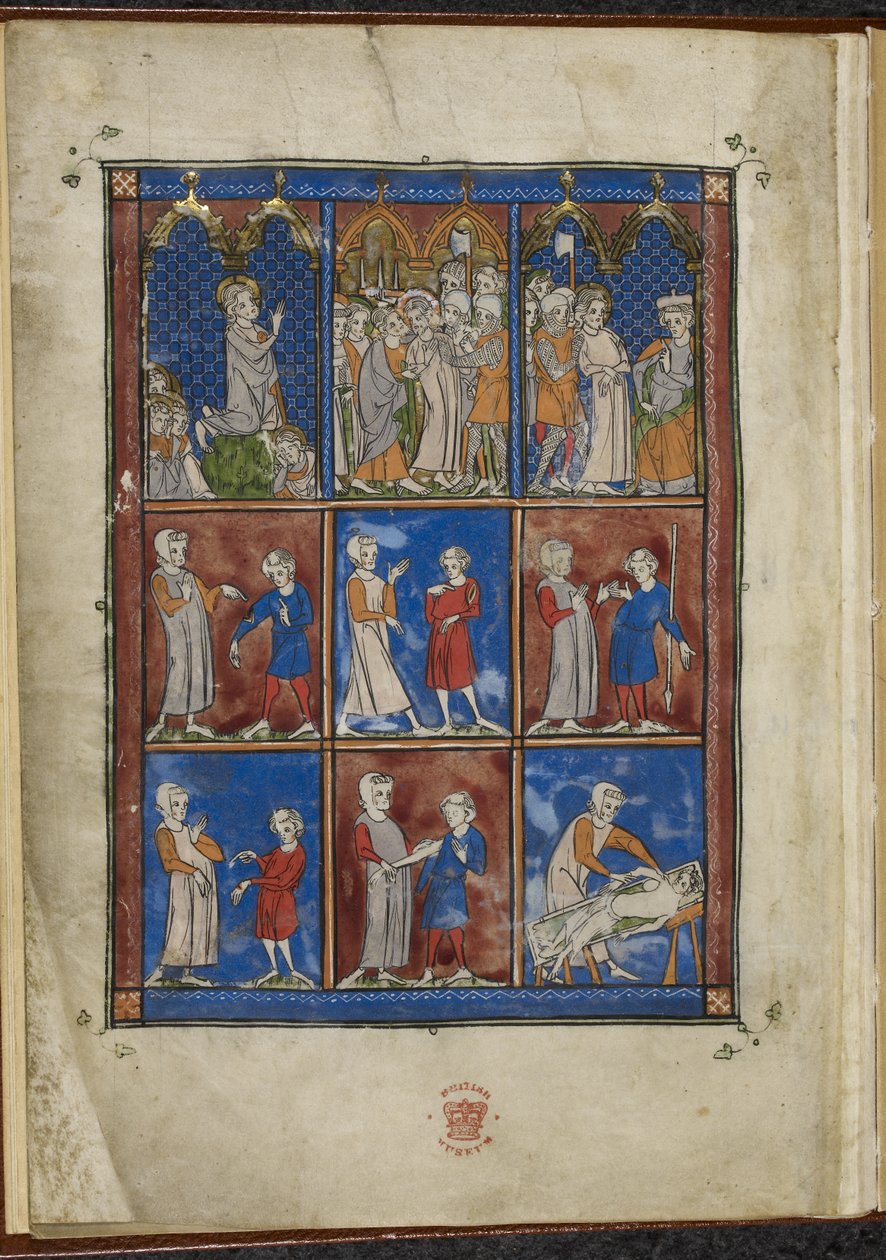 Sloane MS 1977 fol.5v Yhdeksän miniatyyriä, jotka esittävät raamatullisia ja lääketieteellisiä kohtauksia, Chirurgia tekijältä French School