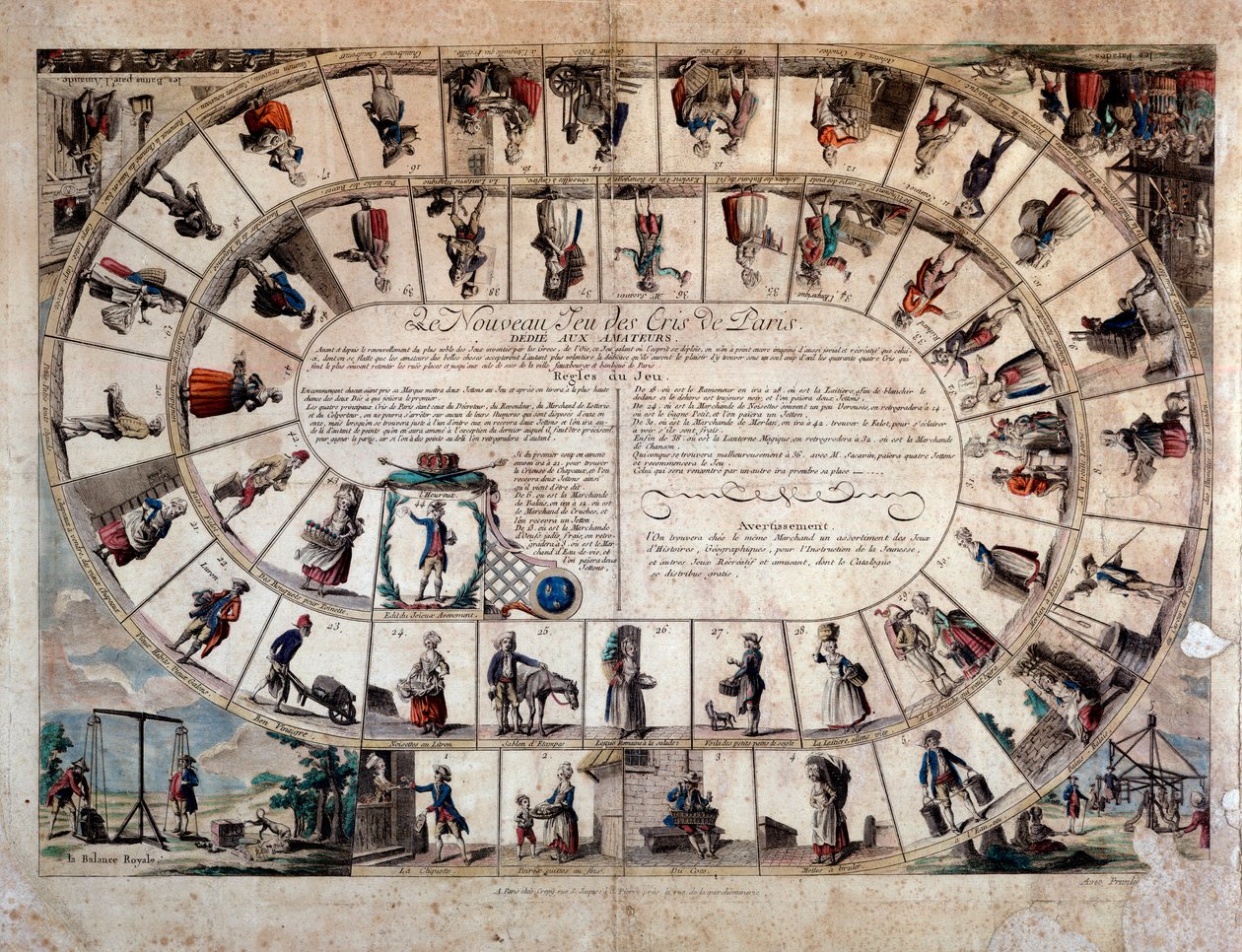 Small metiers: pelilauta Pariisin huutojen hanhi. 1779 Yksityiskokoelma tekijältä French School