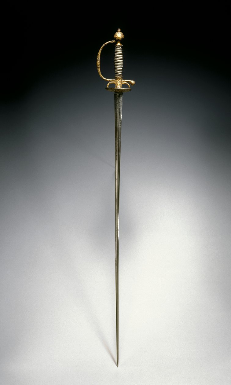 Pieni miekka, Pariisi, n. 1730 (kullattu ja sinitetty teräs hopealangalla) tekijältä French School