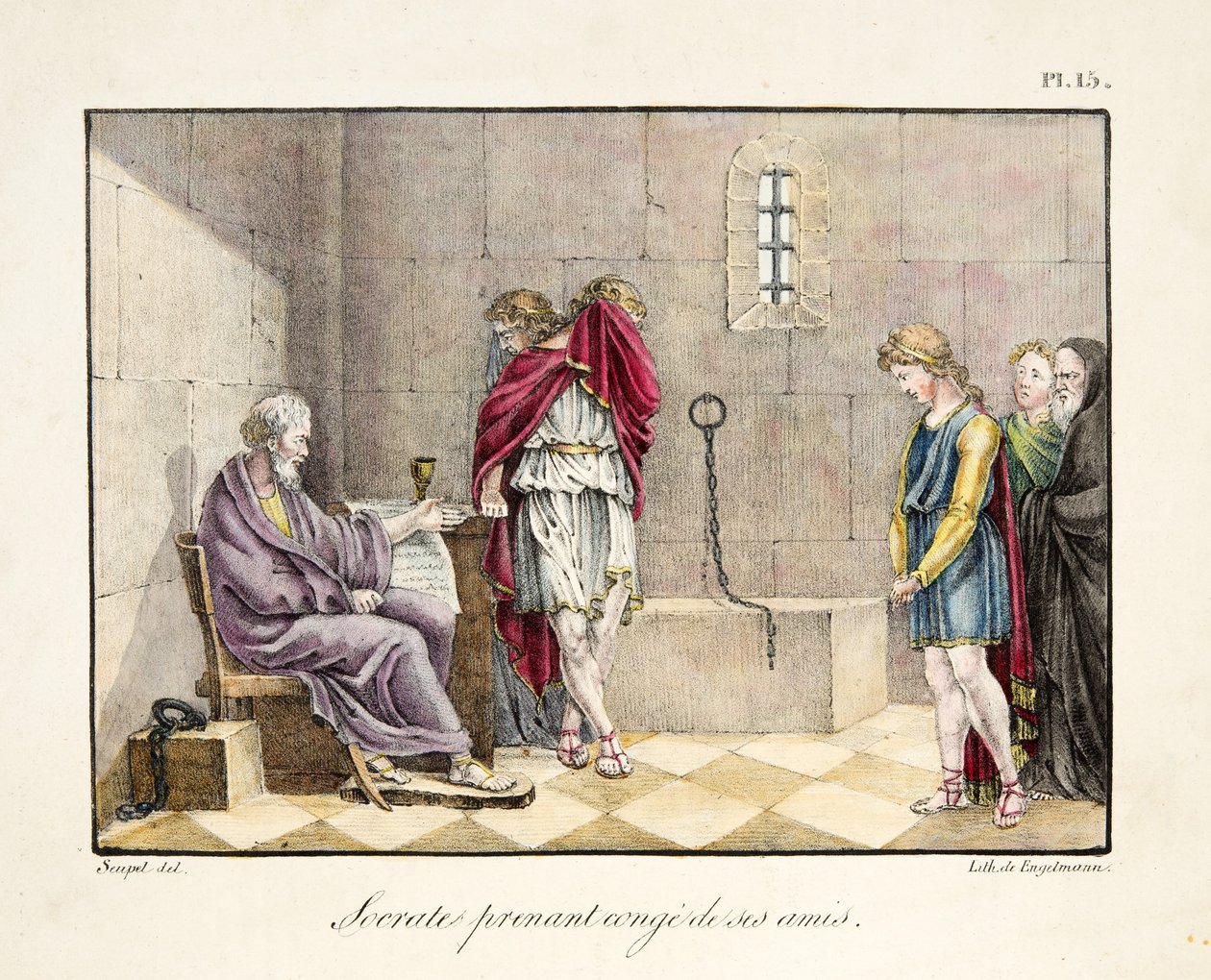 Sokrates jättää ystävänsä, pubi. Engelmann, n. 1835 (käsinvärinen kaiverrus)) tekijältä French School
