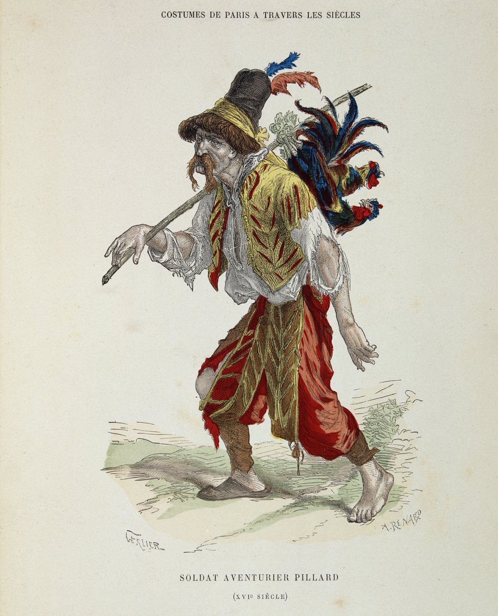 Sotilasseikkailijapilari (vagabond) 1500-luvulla - "Pariisin puku vuosisatojen ajan" tekijältä French School