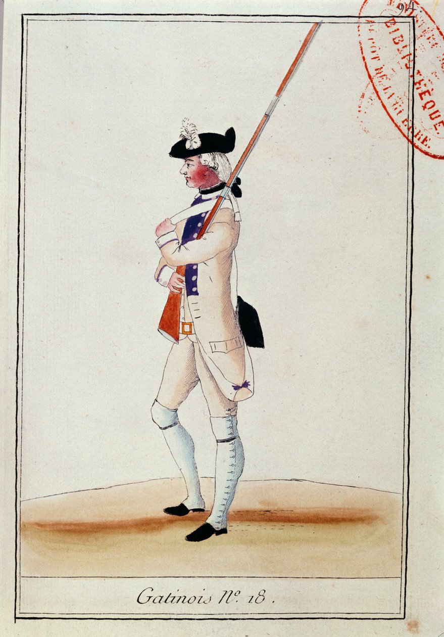 Grenadier Gatinois -rykmentin sotilas, n. 1780 tekijältä French School